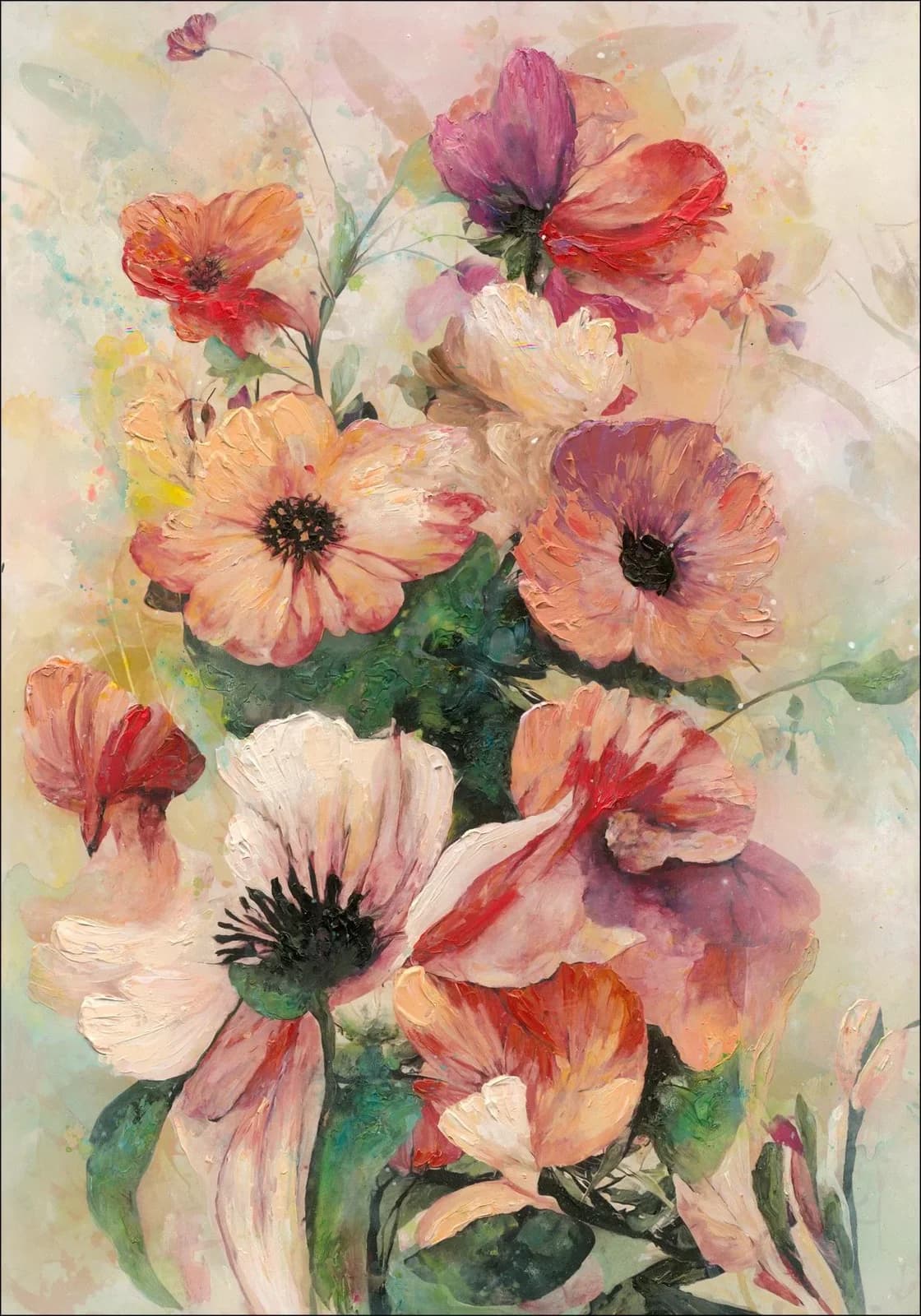 Originalbild COLORED FLOWERS III Kunstleinwand auf Spannrahmen