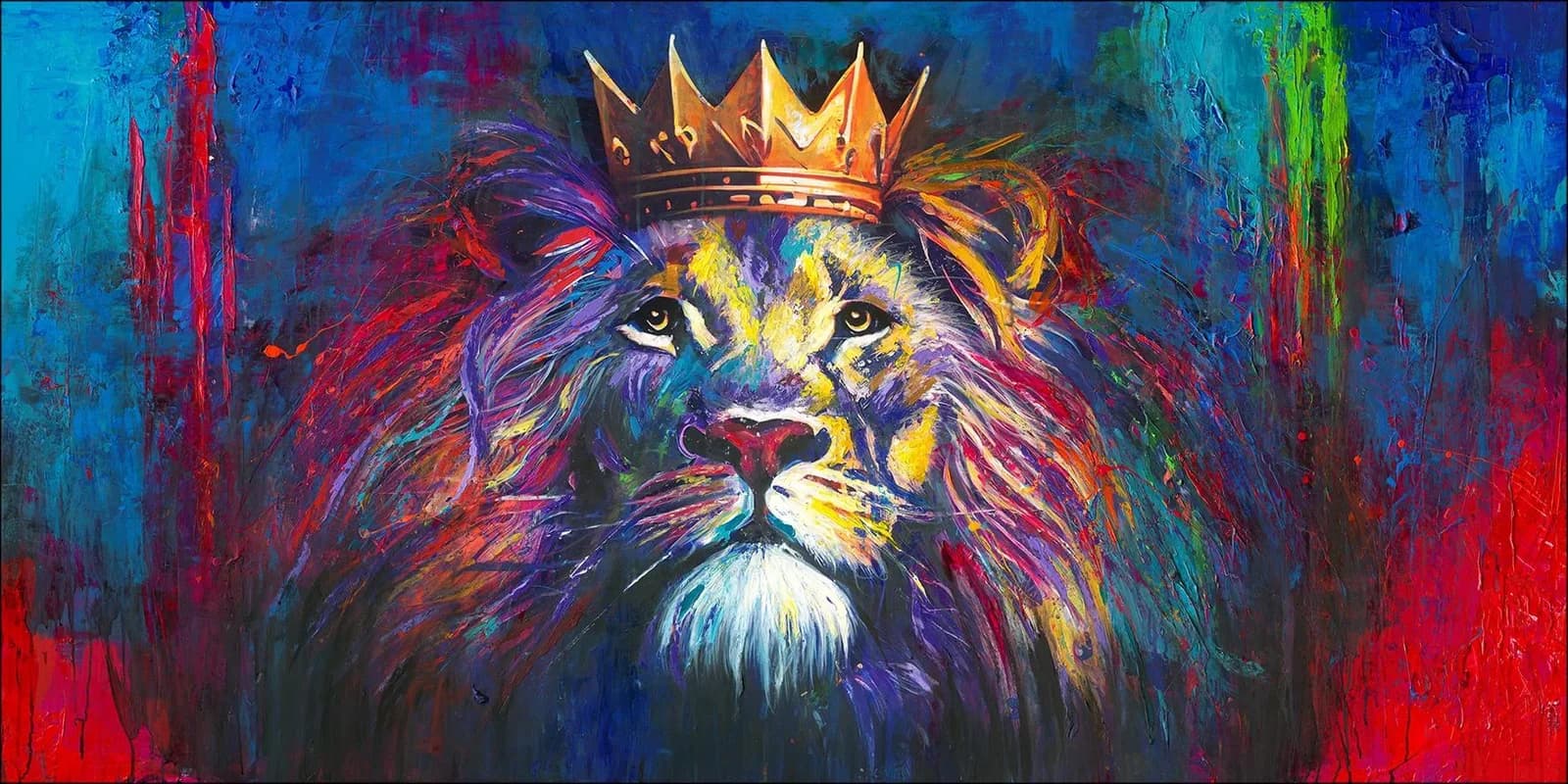 Originalbild LION-KING Kunstleinwand auf Spannrahmen Mehrfarbig