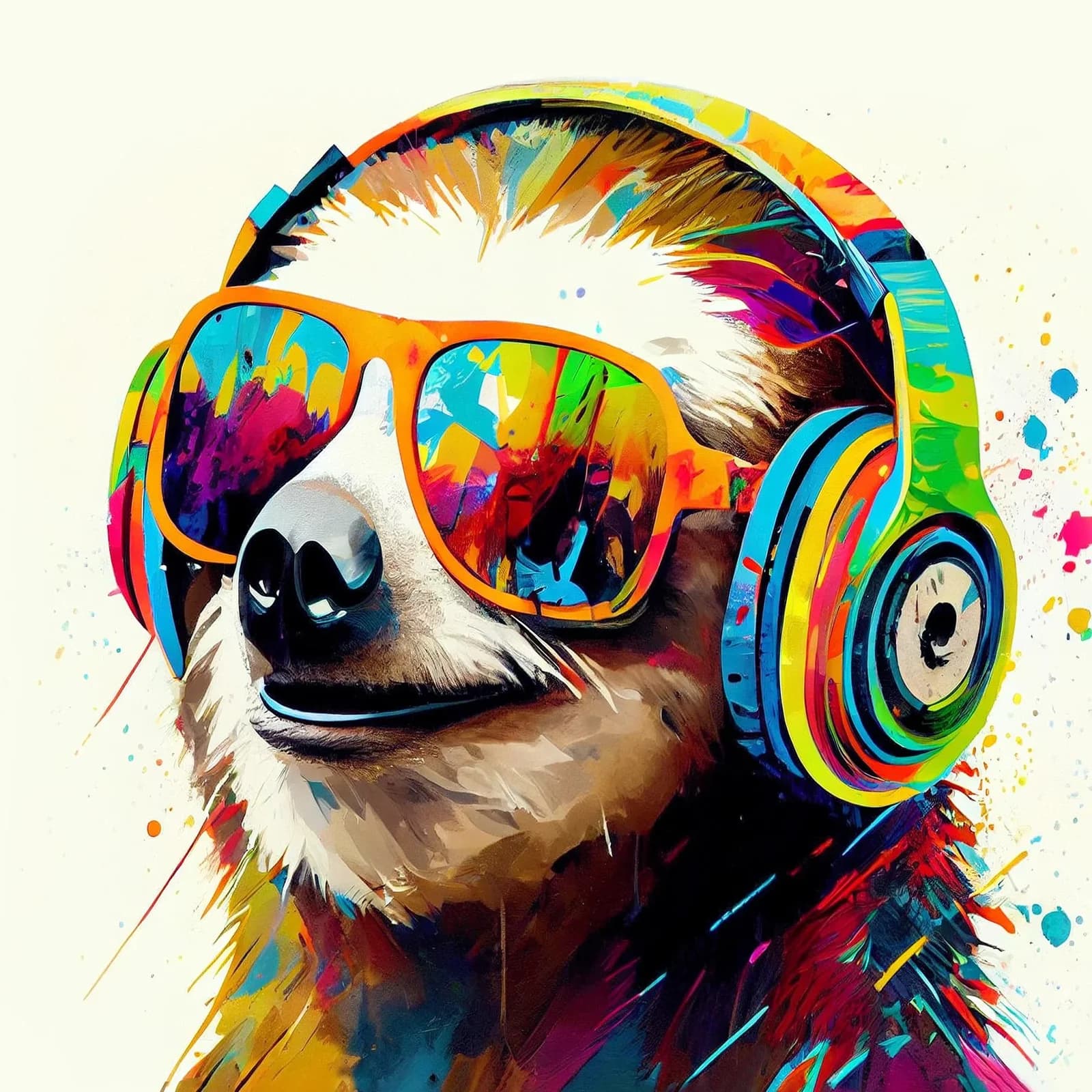 Keilrahmenbild ANIMALS WITH HEADPHONES III Mehrfarbig Kunstdruck auf Spannrahmen