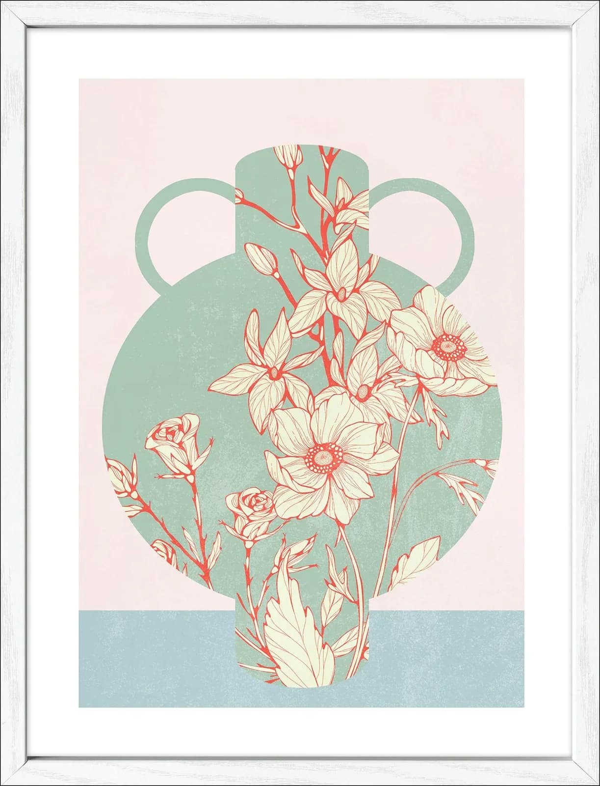 Gerahmtes Bild FLOWERED VASE Mehrfarbig Kunstdruck hinter Glas