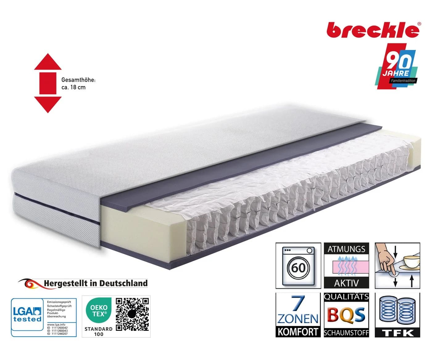 BRECKLE Flex Air Taschenfederkernmatratze Weiß 7-Zonen - Bild 3