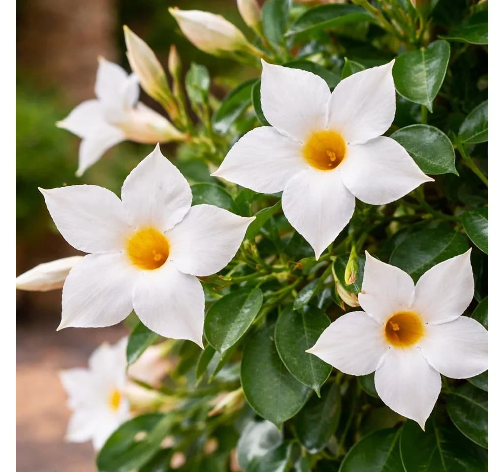 Exotenherz Mandevilla Dipladenia Trichterblüte weiß 14cm Topf