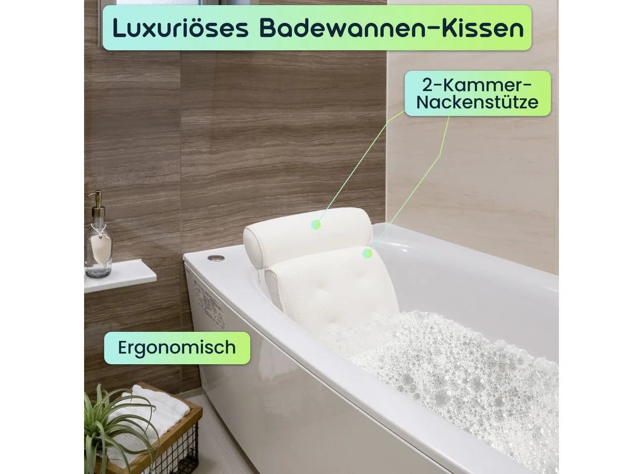 Casativo Badewannenkissen mit Nackenstütze und Saugnäpfen - Bild 3