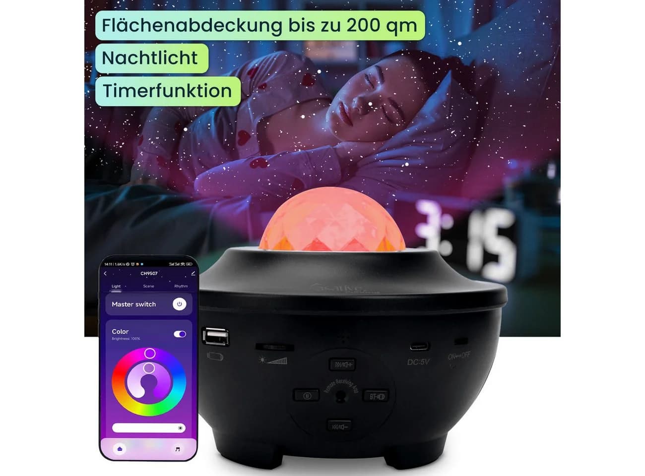 Casativo LED-Sternenhimmel Projektor Schwarz mit Bluetooth & Sprachsteuerung - Bild 3