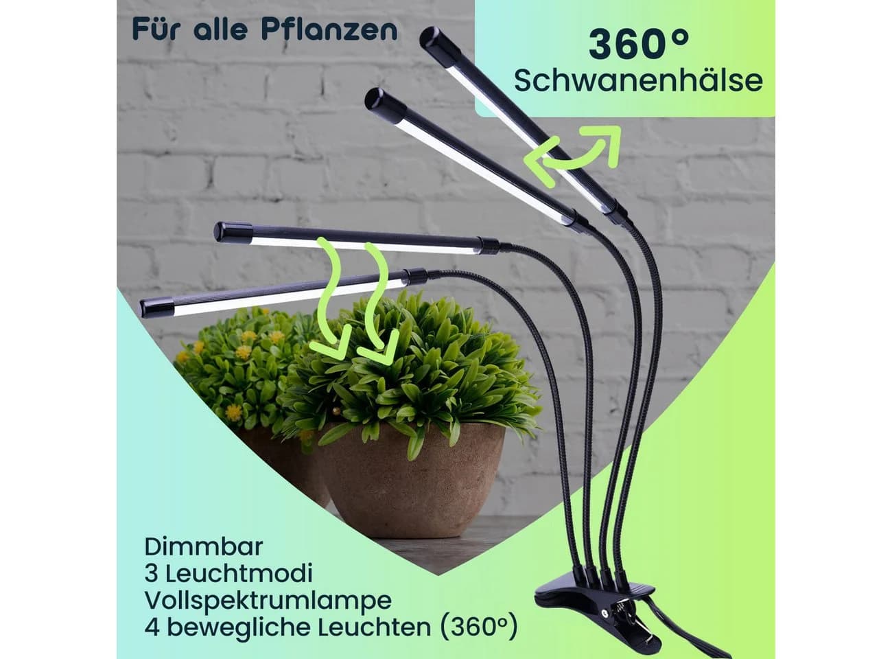Casativo 4-Armige LED Pflanzenlampe Vollspektrum mit Timer & Dimmer - Bild 4