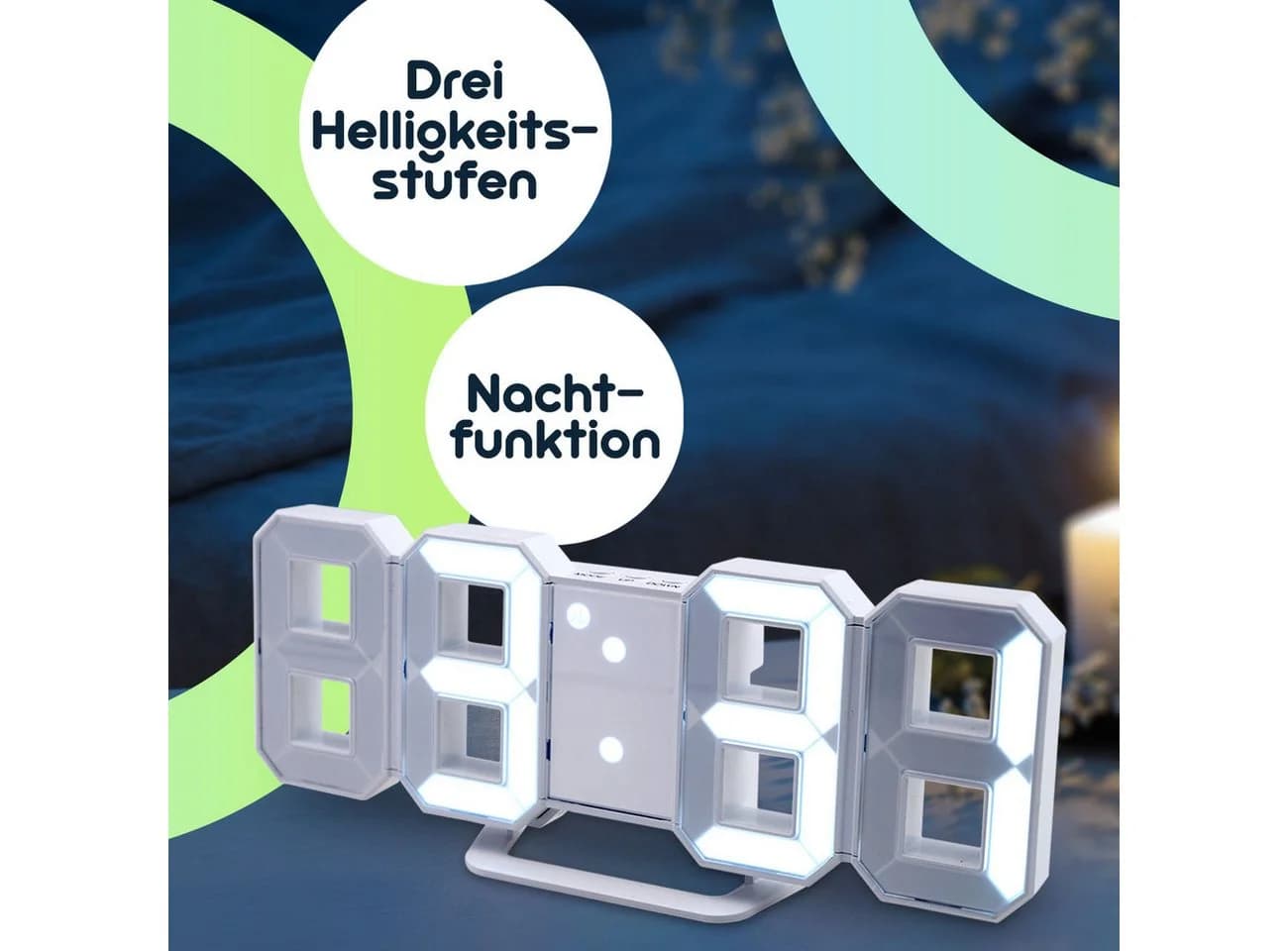 Casativo Wanduhr 3D LED Digitaluhr Weiß mit Wecker & Nachtmodus
