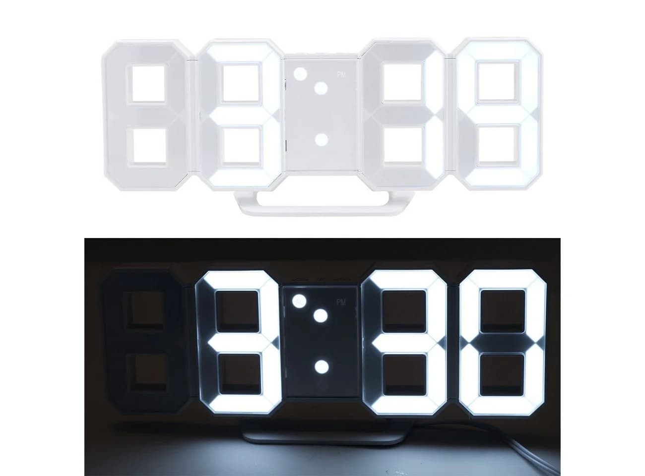 Casativo Wanduhr 3D LED Digitaluhr Weiß mit Wecker & Nachtmodus - Bild 2