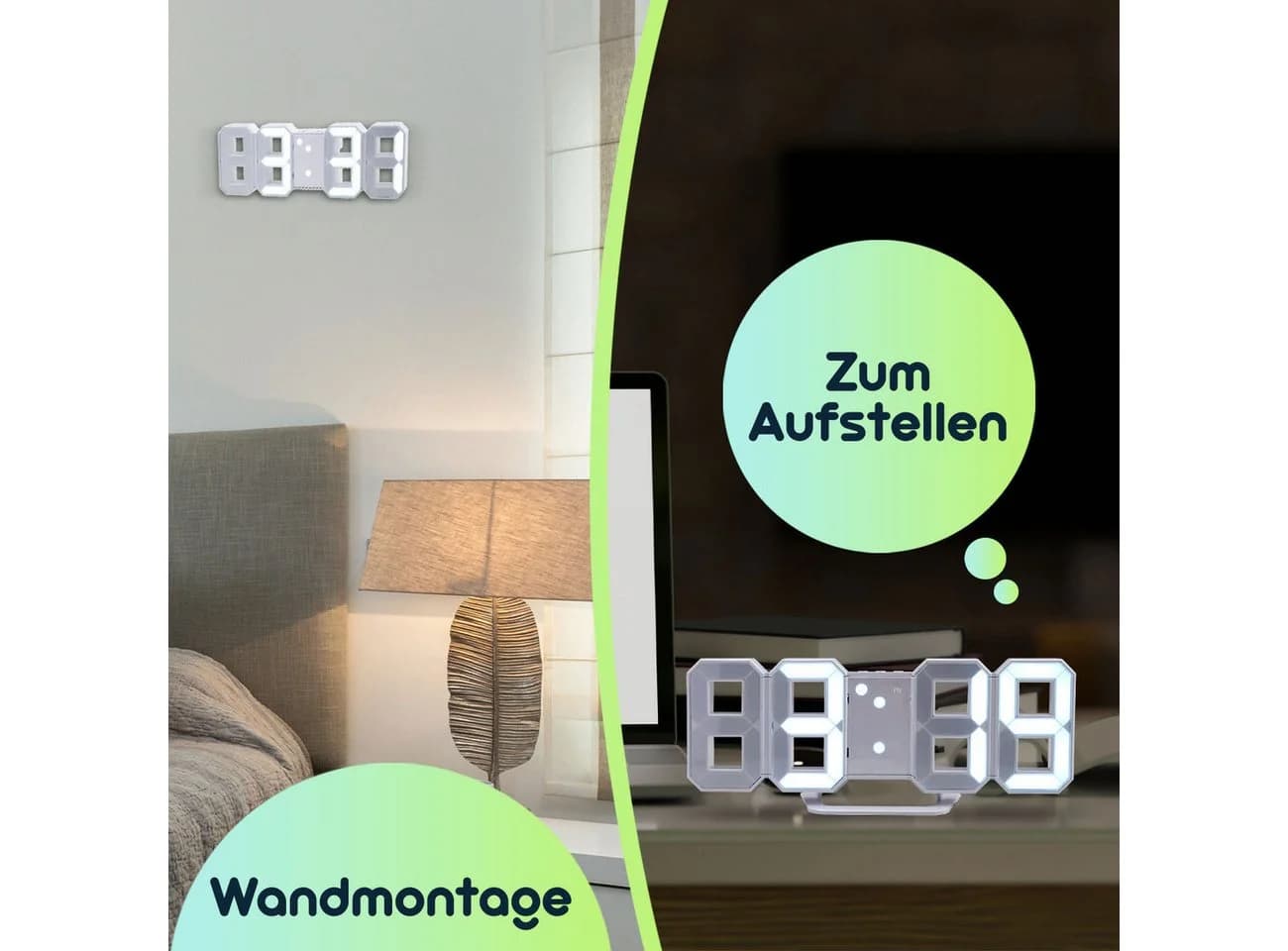 Casativo Wanduhr 3D LED Digitaluhr Weiß mit Wecker & Nachtmodus - Bild 4