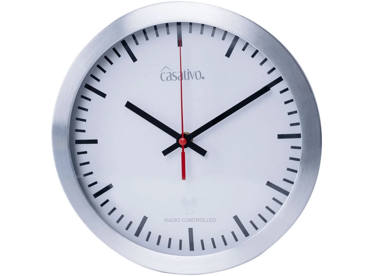 Casativo Funk-Wanduhr Ø25cm Aluminium Glas DCF-Empfang Silber/Weiß