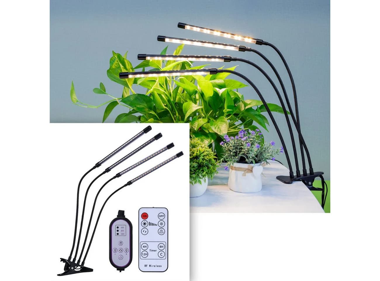 Casativo LED Pflanzenlampe 14W 4 Schwanenhälse USB dimmbar Timer