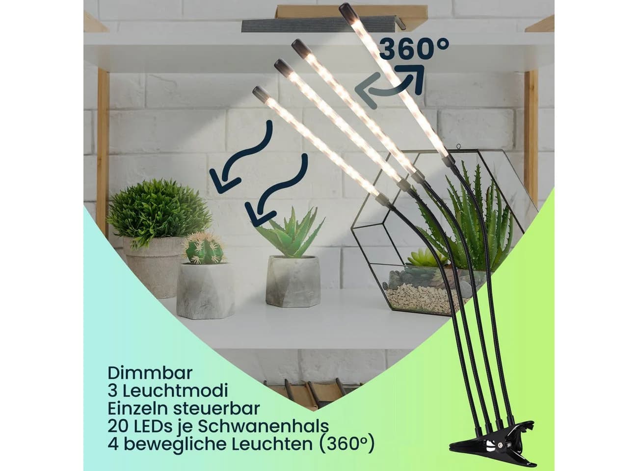 Casativo LED Pflanzenlampe 14W 4 Schwanenhälse USB dimmbar Timer - Bild 3