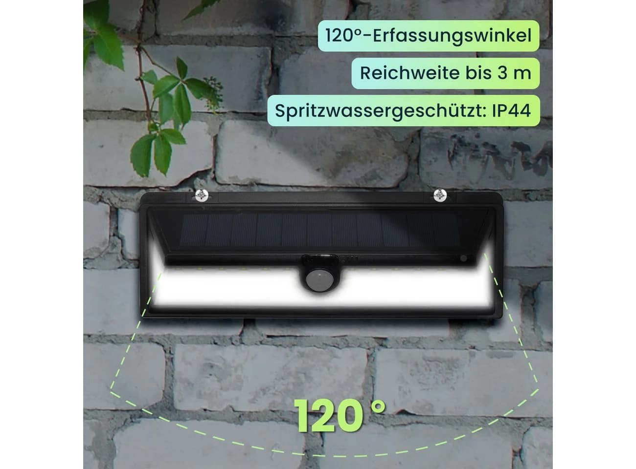 Casativo Solar-Wandleuchte mit PIR-Sensor 66 LEDs 800 lm - Bild 4