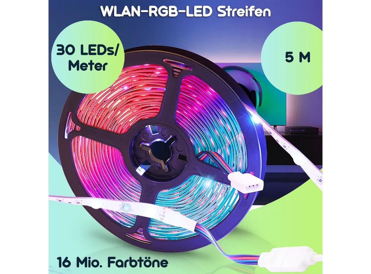 Casativo LED-Streifen 5m WLAN RGB 150 LEDs App Fernbedienung