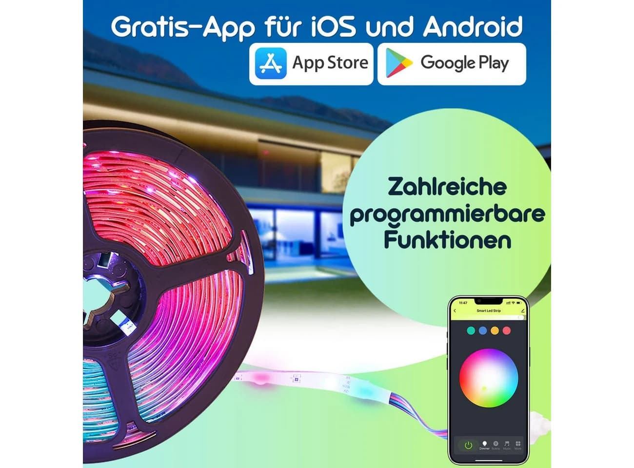 Casativo LED Stripe 10m WLAN RGB LED Streifen mit App & Sprachsteuerung - Bild 3