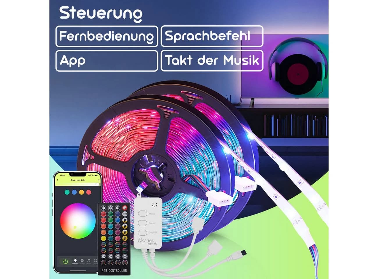 Casativo LED Stripe 10m WLAN RGB LED Streifen mit App & Sprachsteuerung - Bild 5