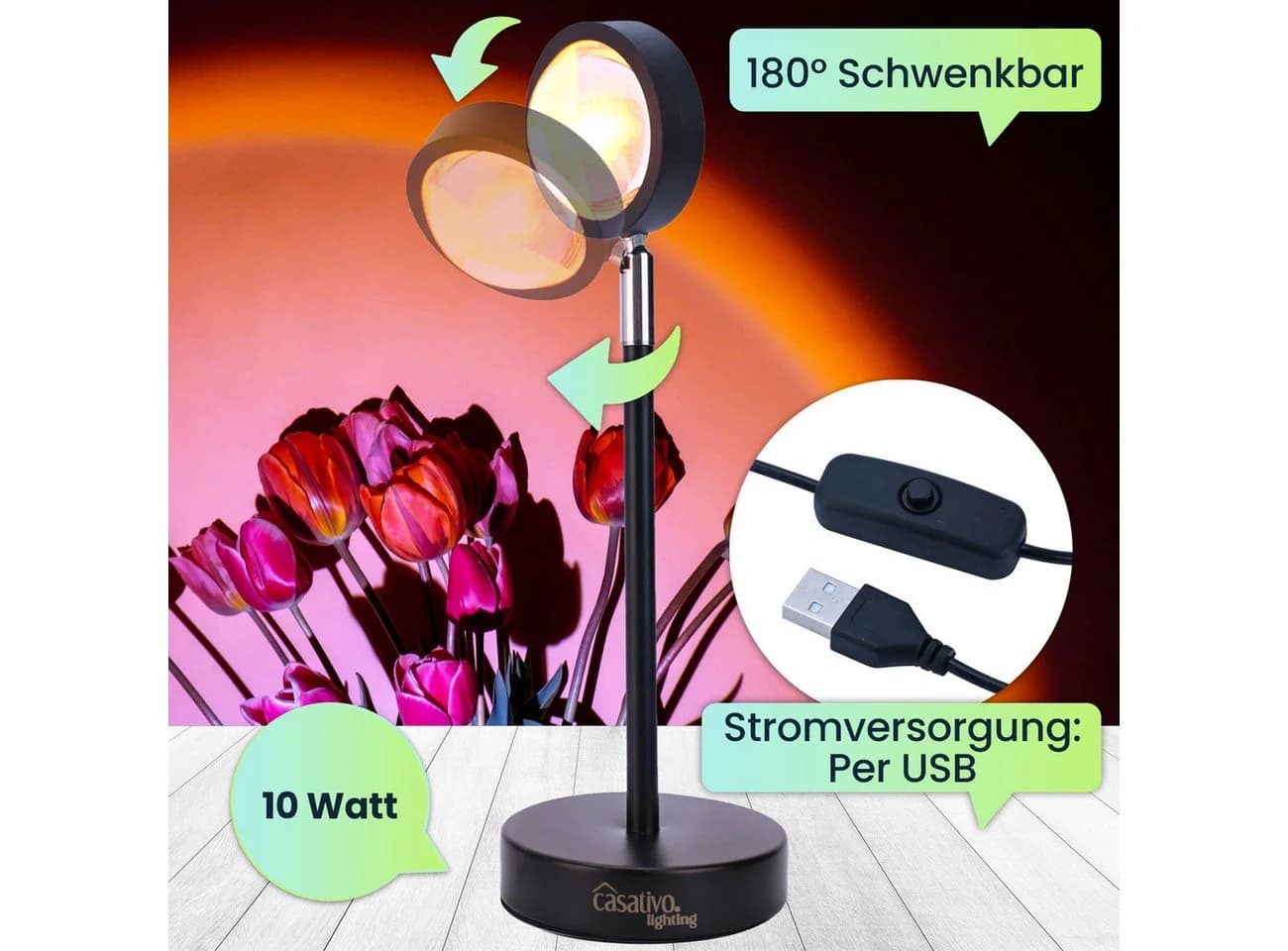 Casativo Projektionslampe LED-Sonnenuntergang Schwarz 180° schwenkbar