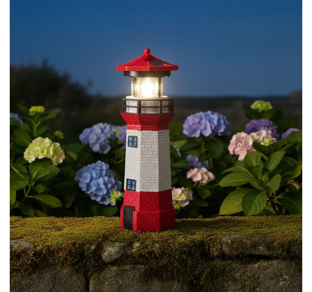 Casativo Solar-Leuchtturm LED rot-weiß mit Dämmerungssensor