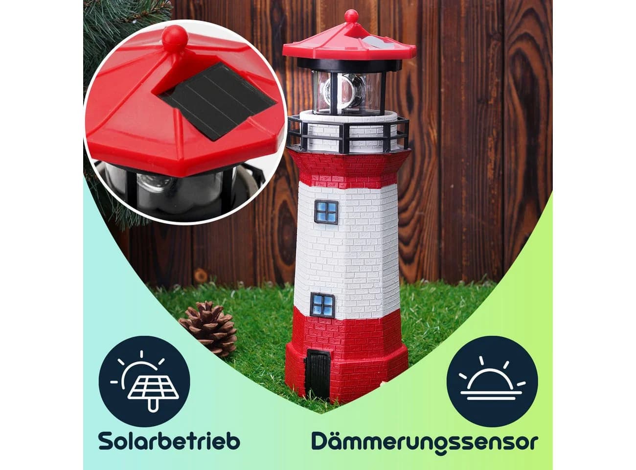 Casativo Solar-Leuchtturm LED rot-weiß mit Dämmerungssensor - Bild 3