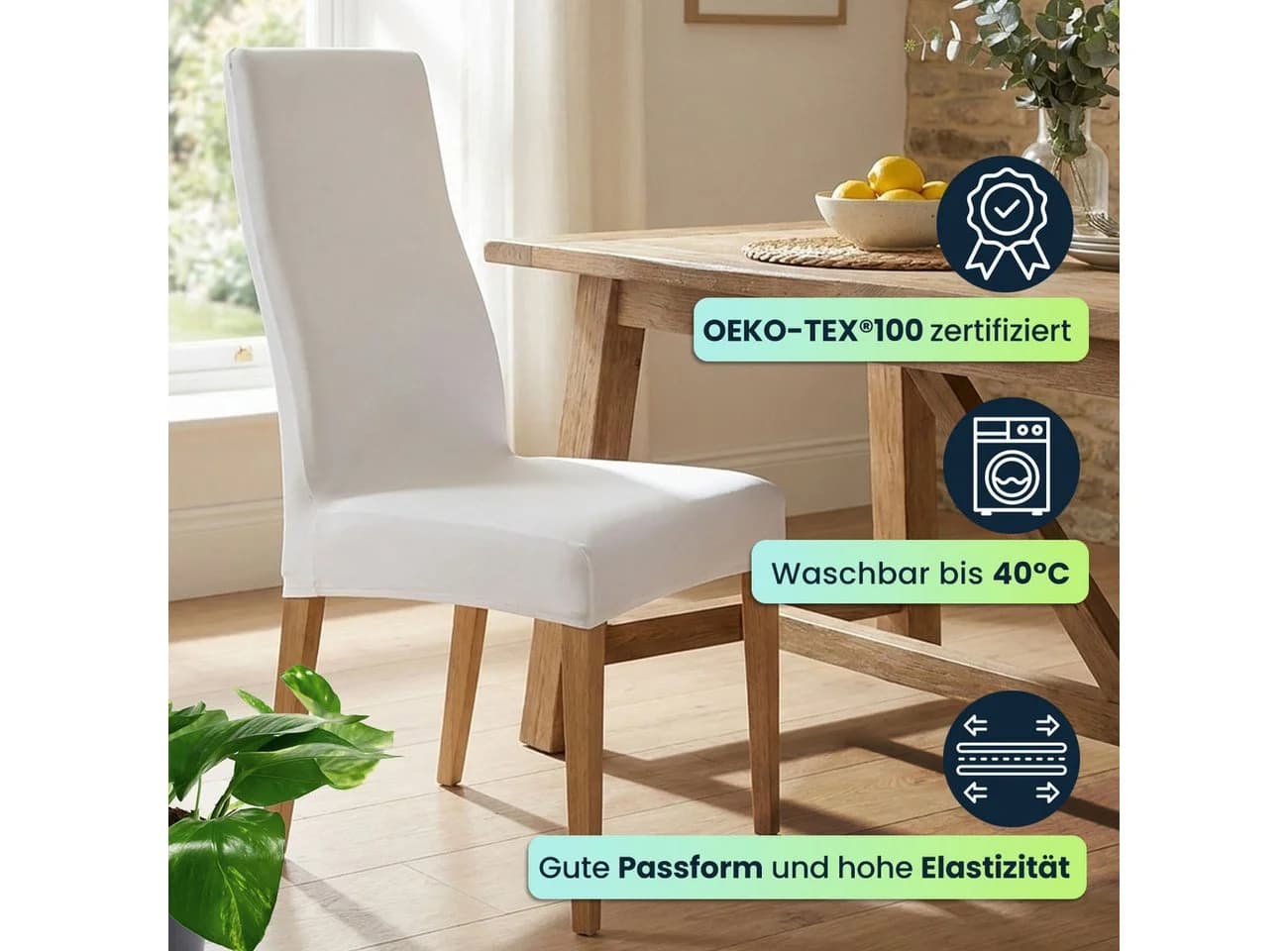 Casativo Stuhlbezug Weiß Stretch 2er-Set