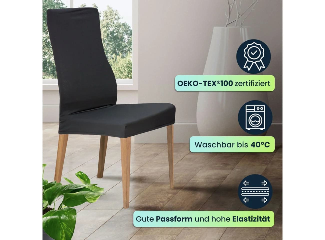 Casativo Stuhlhusse Schwarz Stretch mit Lehnenbezug