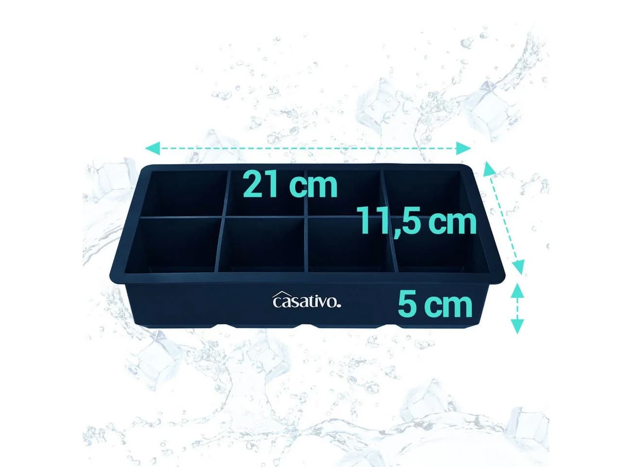 Casativo XXL Silikon Eiswürfelform Schwarz 8 Fächer 5x5cm - Bild 4