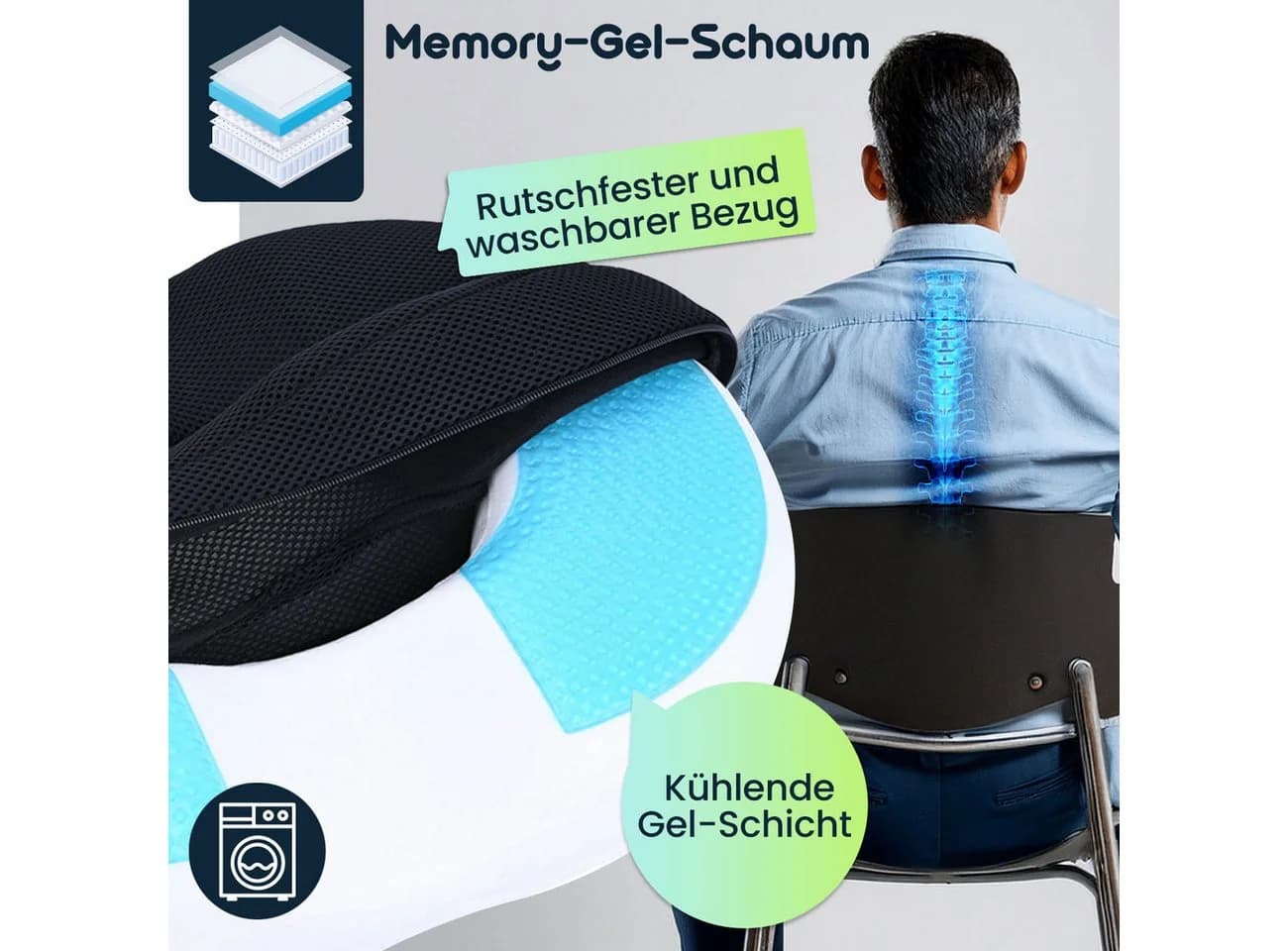 Casativo Ergonomisches Ring-Sitzkissen Schwarz Memory-Gel-Schaum