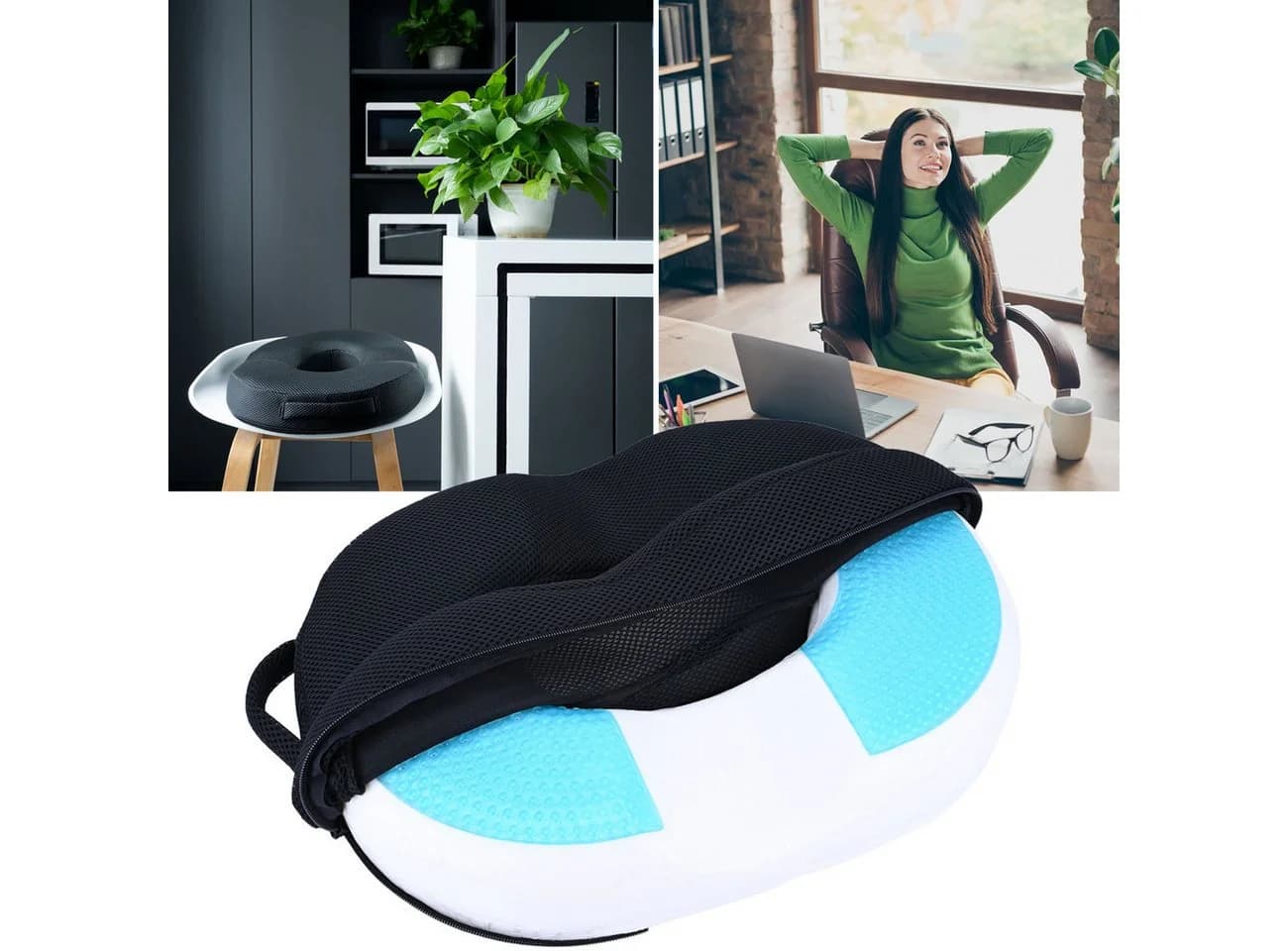 Casativo Ergonomisches Ring-Sitzkissen Schwarz Memory-Gel-Schaum - Bild 2