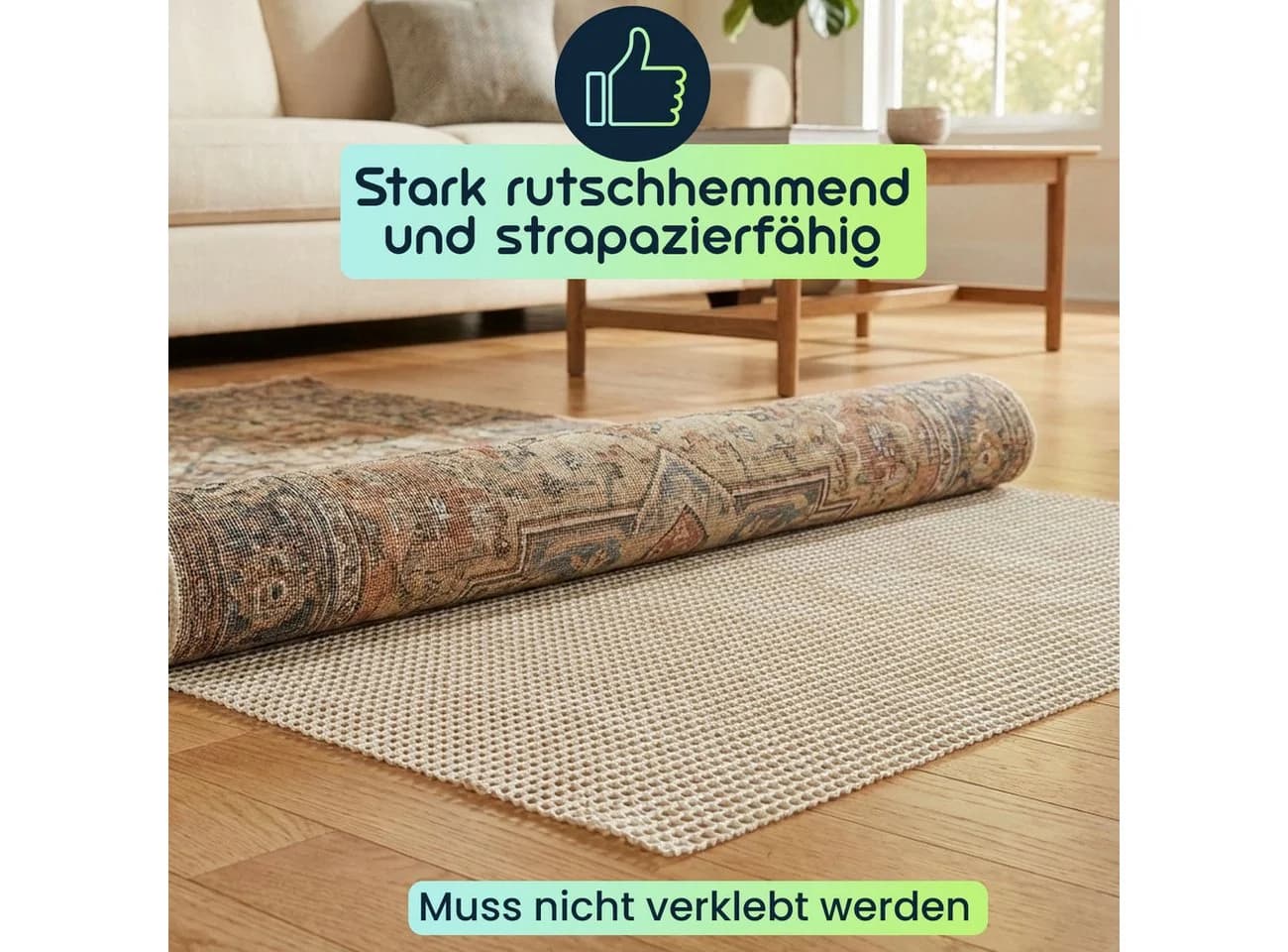 Casativo Antirutsch Teppichunterlage creme-weiß zuschneidbar