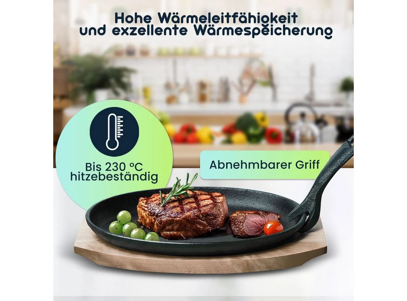 Casativo Servierpfanne Profi Gusseisen mit Holzuntersetzer - Bild 4