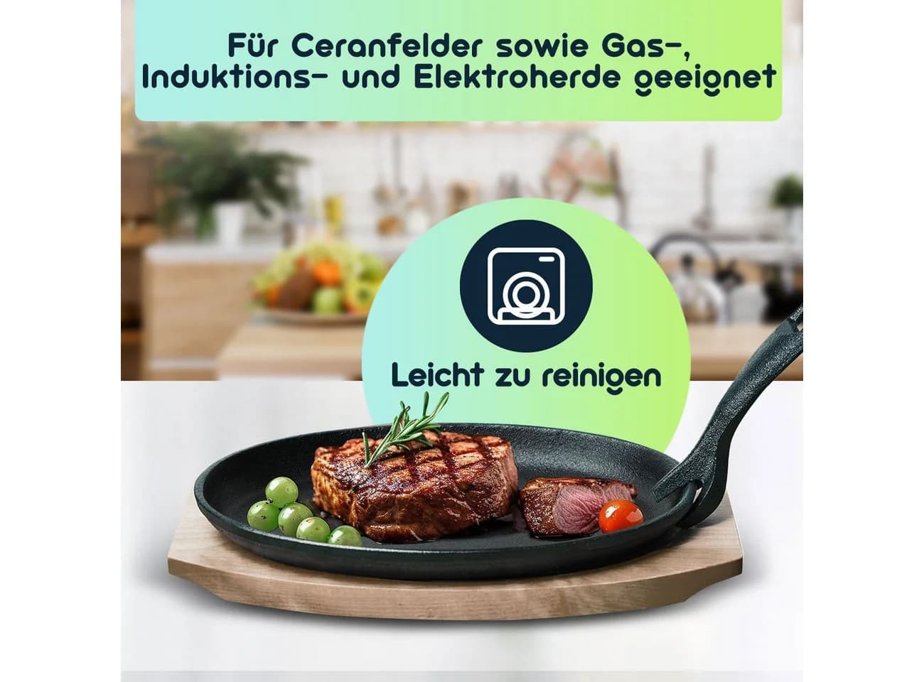 Casativo Servierpfanne Profi Gusseisen mit Holzuntersetzer - Bild 5