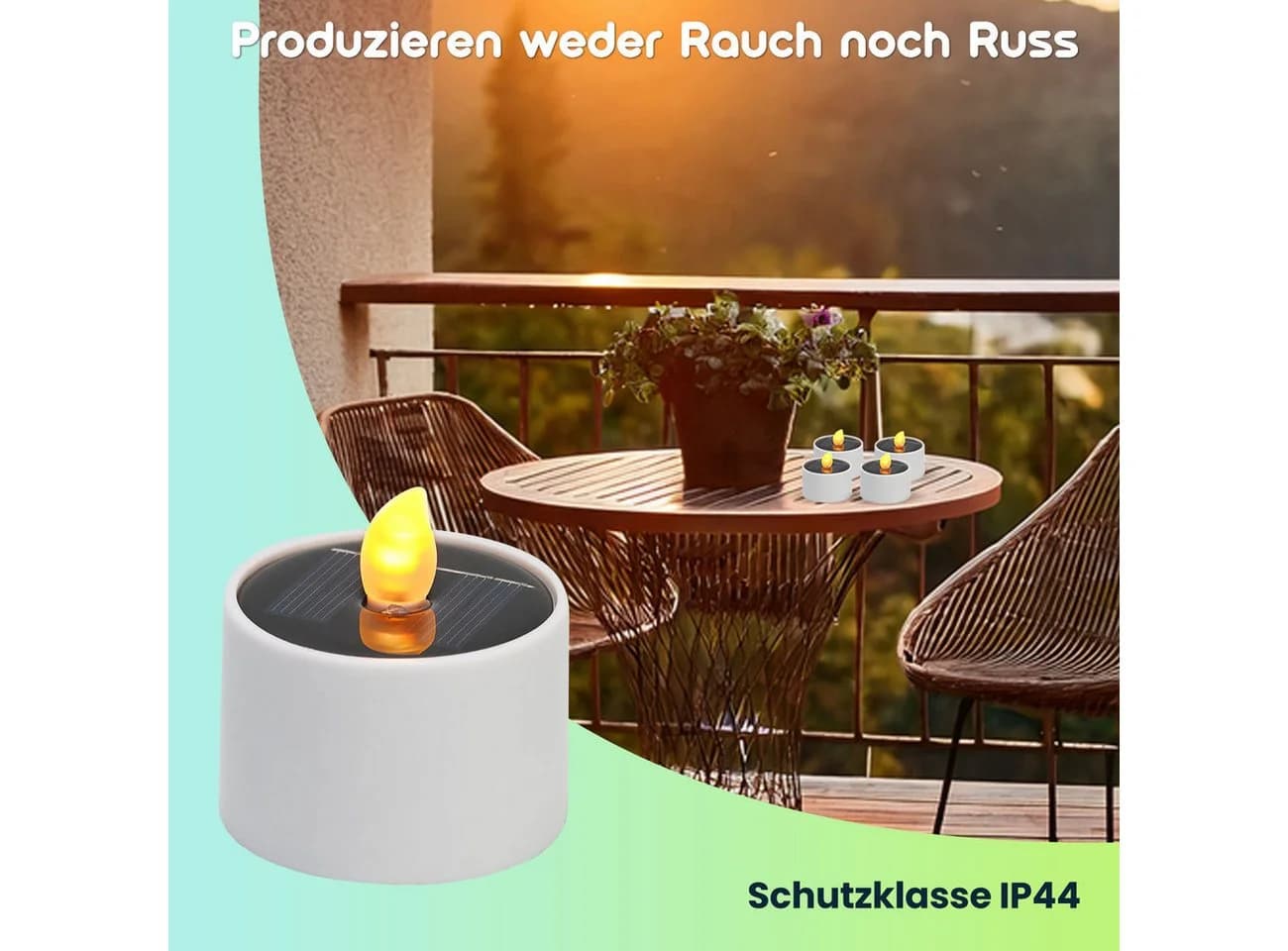 Casativo Solar-LED Teelichter mit Dämmerungssensor, IP44, Weiß - Bild 5