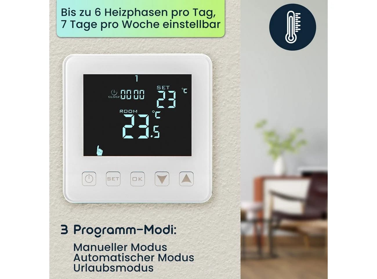 Casativo Digitales Raumthermostat Fußbodenheizung Touch Weiß - Bild 4