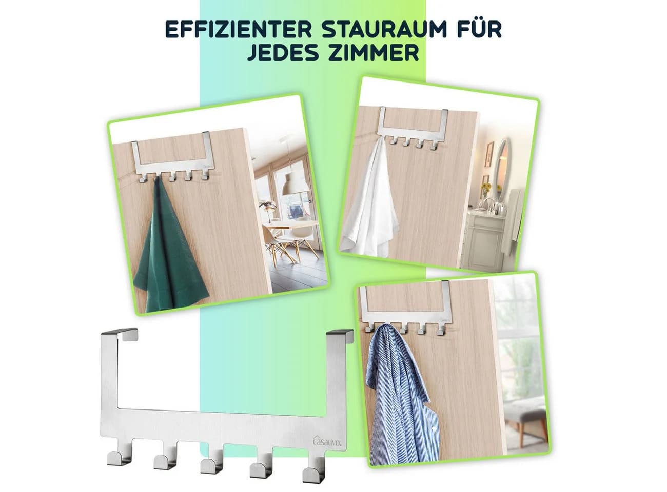 Casativo Garderobenleiste Edelstahl mit 5 Haken für Türen - Bild 4