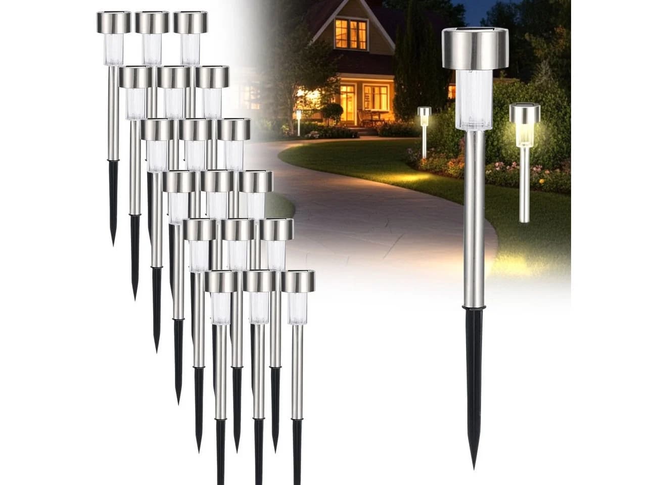 Casativo Solar-Wegeleuchten Set 6-tlg. mit Dämmerungssensor & Erdspiess - Bild 2
