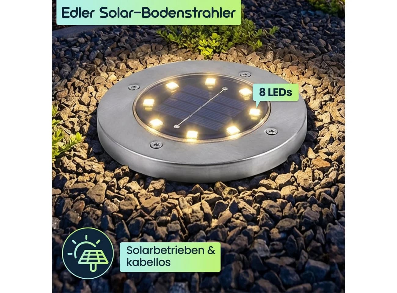 Casativo Solar-Bodenstrahler Silber 200lm IP44 mit Dämmerungssensor - Bild 3