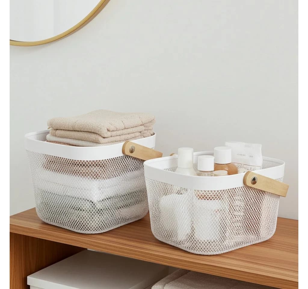 shop'n smile ideoon Drahtkorb 2er-Set Weiss mit Holzgriff - Bild 4