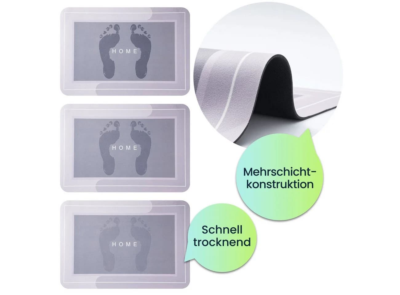 shop'n smile ideoon Badematte Grau Rutschfest Saugfähig