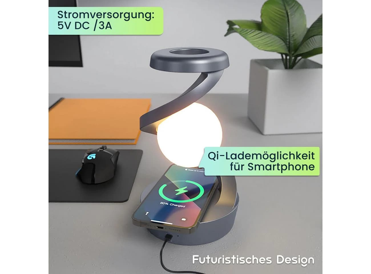 shop'n smile ideoon Schwebende RGB Tischlampe mit Qi-Ladefunktion - Bild 5