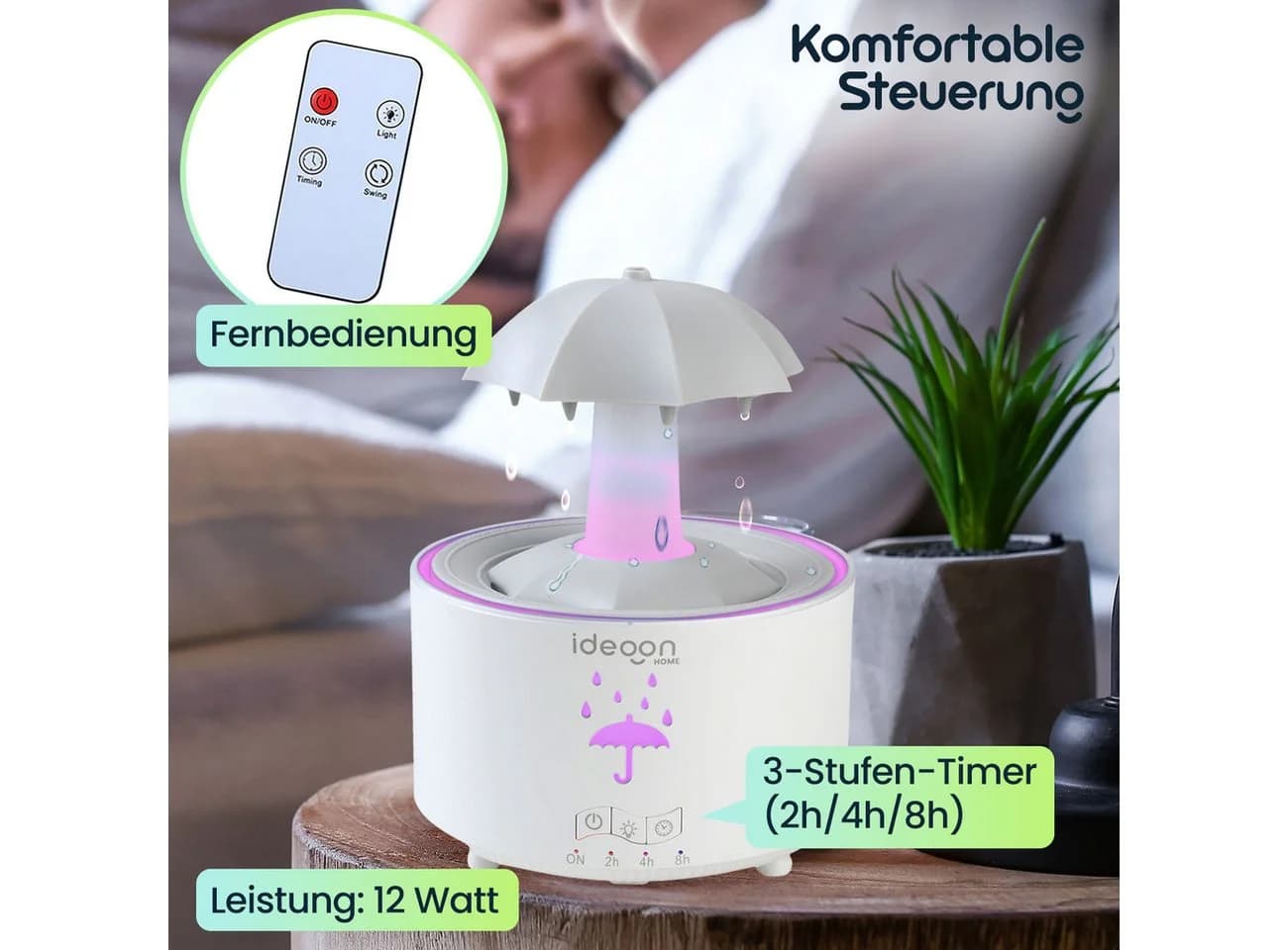 shop'n smile ideoon Aroma-Diffusor 300ml mit Regenlampe & 7 Farben LED - Bild 5