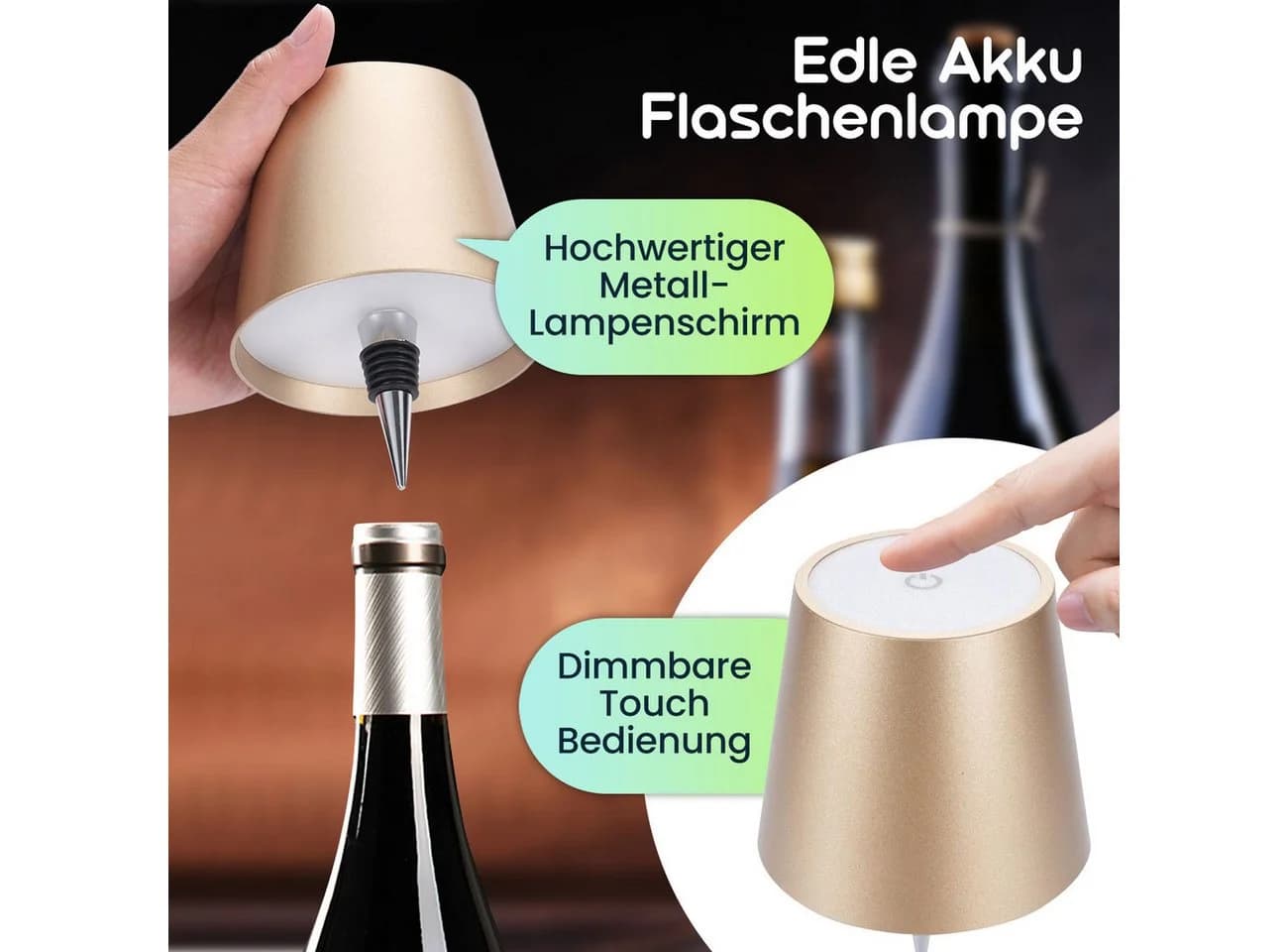 shop'n smile ideoon LED Flaschenlampe dimmbar Gold - Bild 4