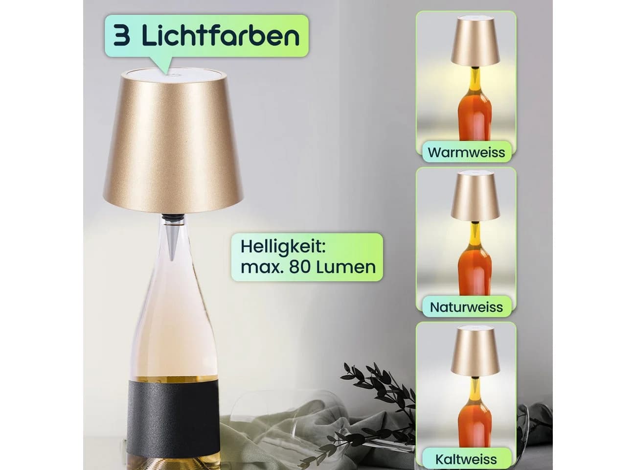 shop'n smile ideoon LED Flaschenlampe dimmbar Gold - Bild 5