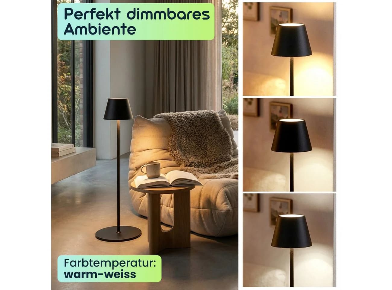 shop'n smile ideoon LED Stehlampe Dimmbar Akkubetrieb IP54 Schwarz
