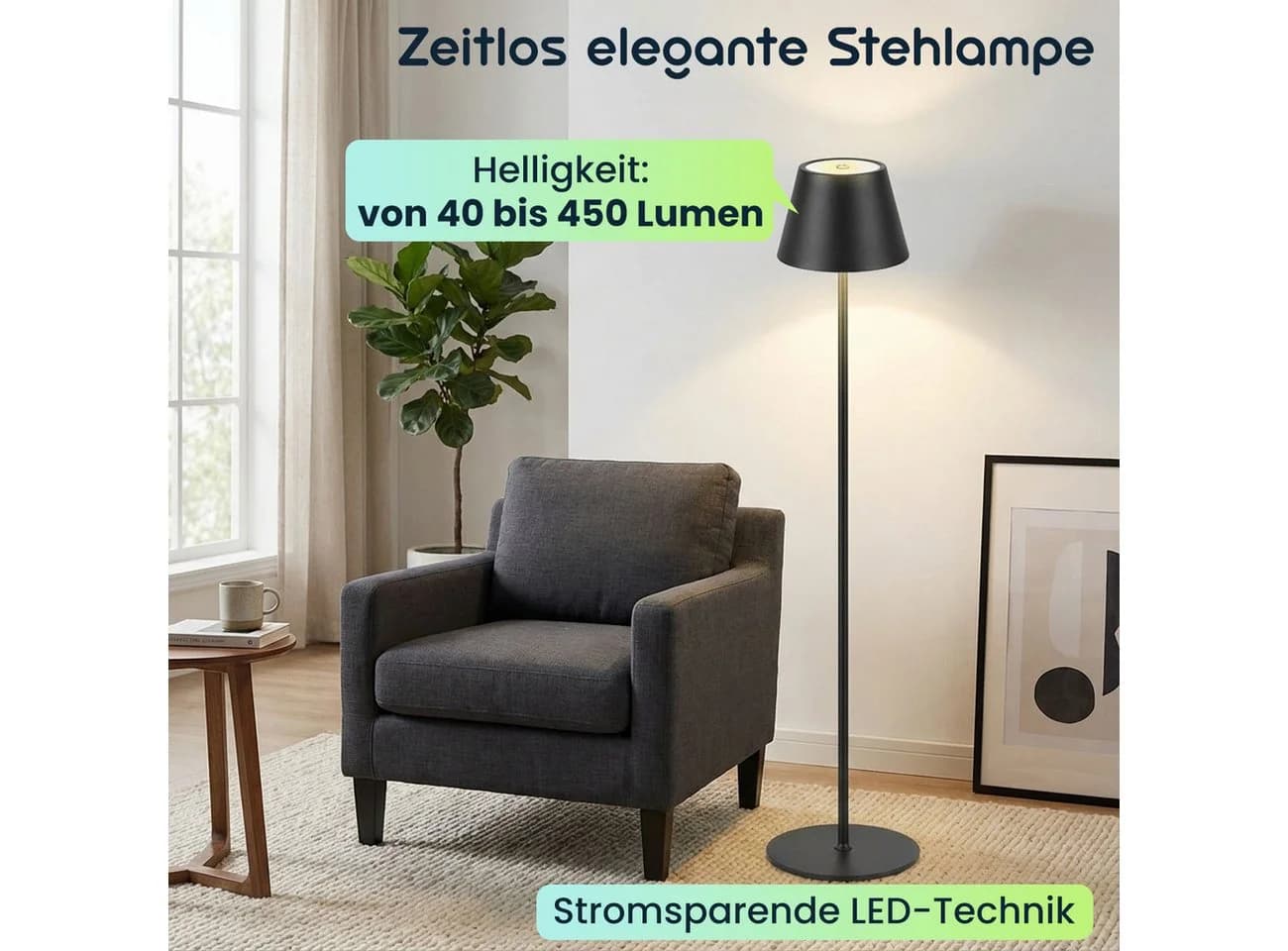 shop'n smile ideoon LED Stehlampe Dimmbar Akkubetrieb IP54 Schwarz - Bild 5