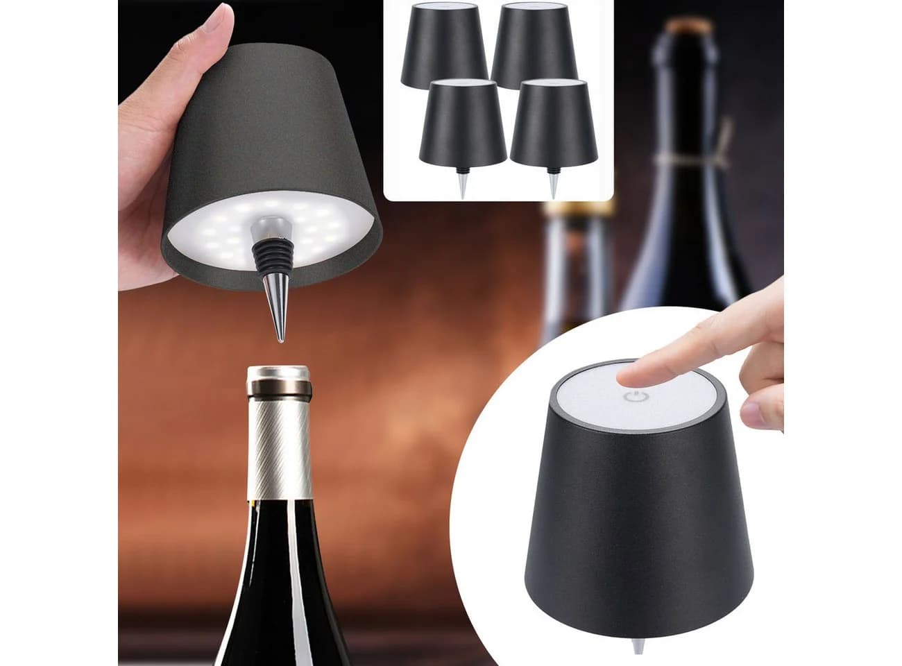 shop'n smile ideoon LED Flaschenlampe Schwarz Dimmbar 3 Lichtfarben - Bild 2