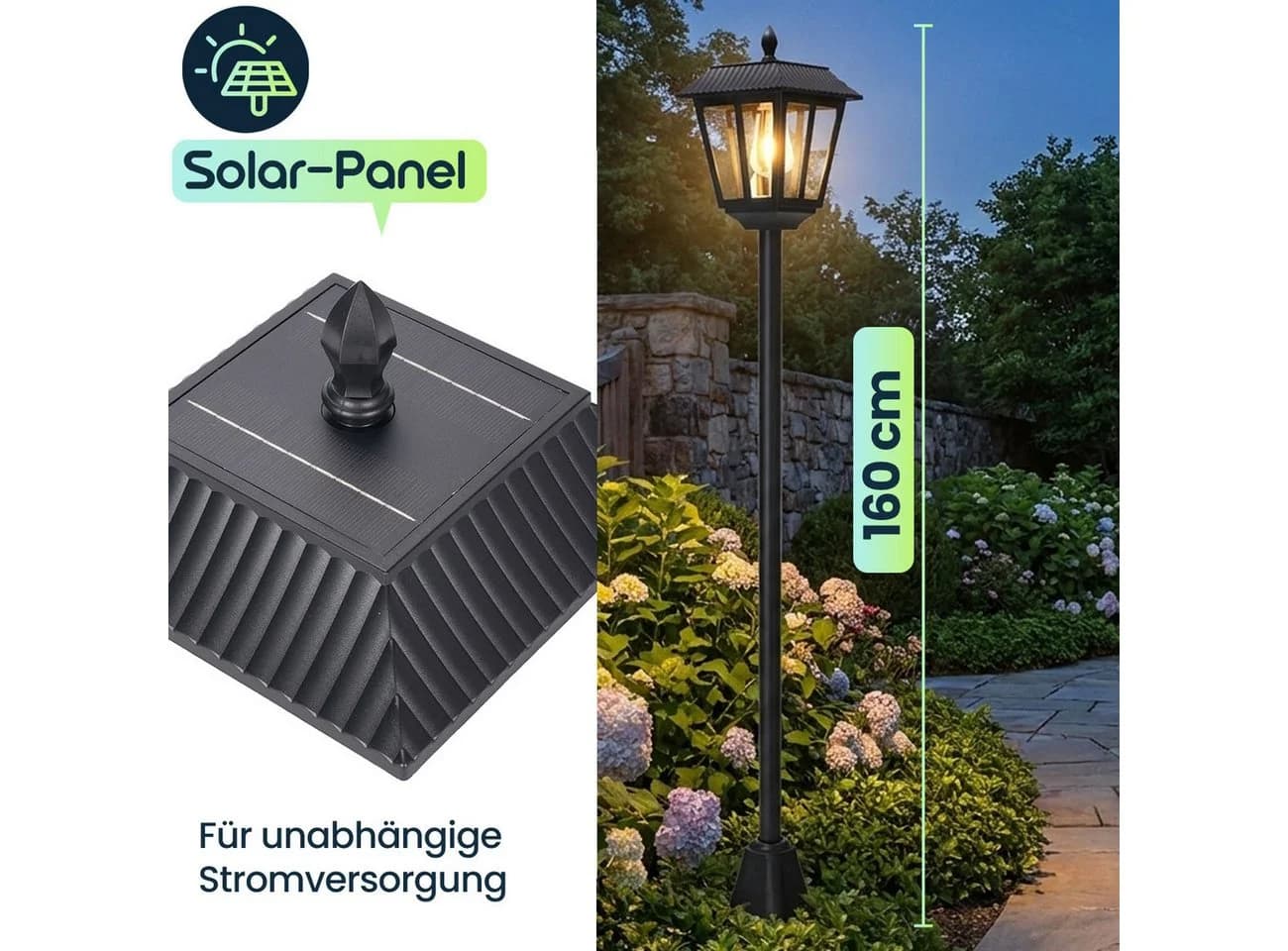 Casativo Solar-Gartenlaterne Retro Design mit Dämmerungssensor