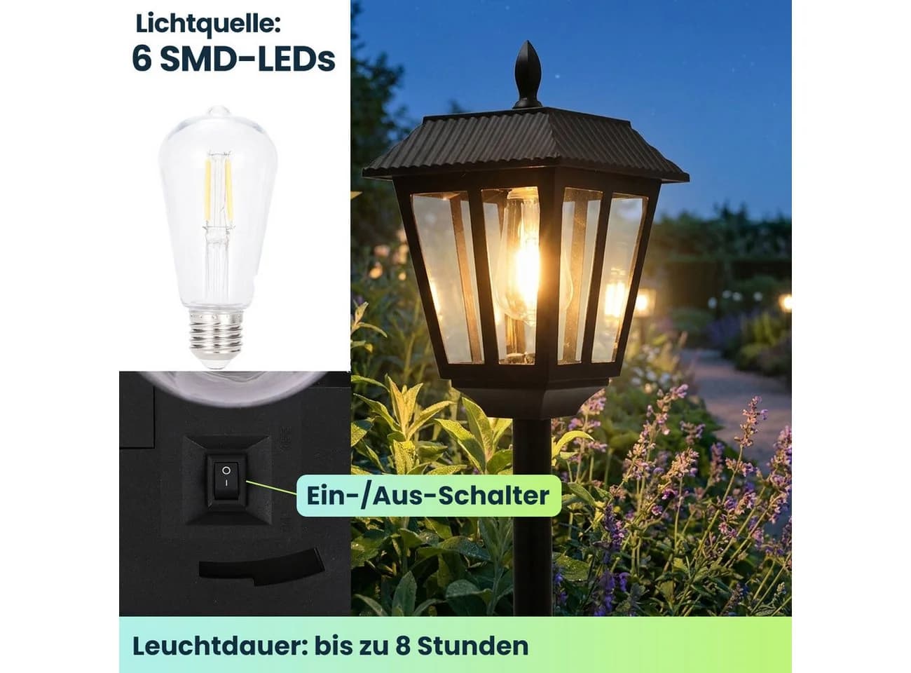 Casativo Solar-Gartenlaterne Retro Design mit Dämmerungssensor - Bild 5