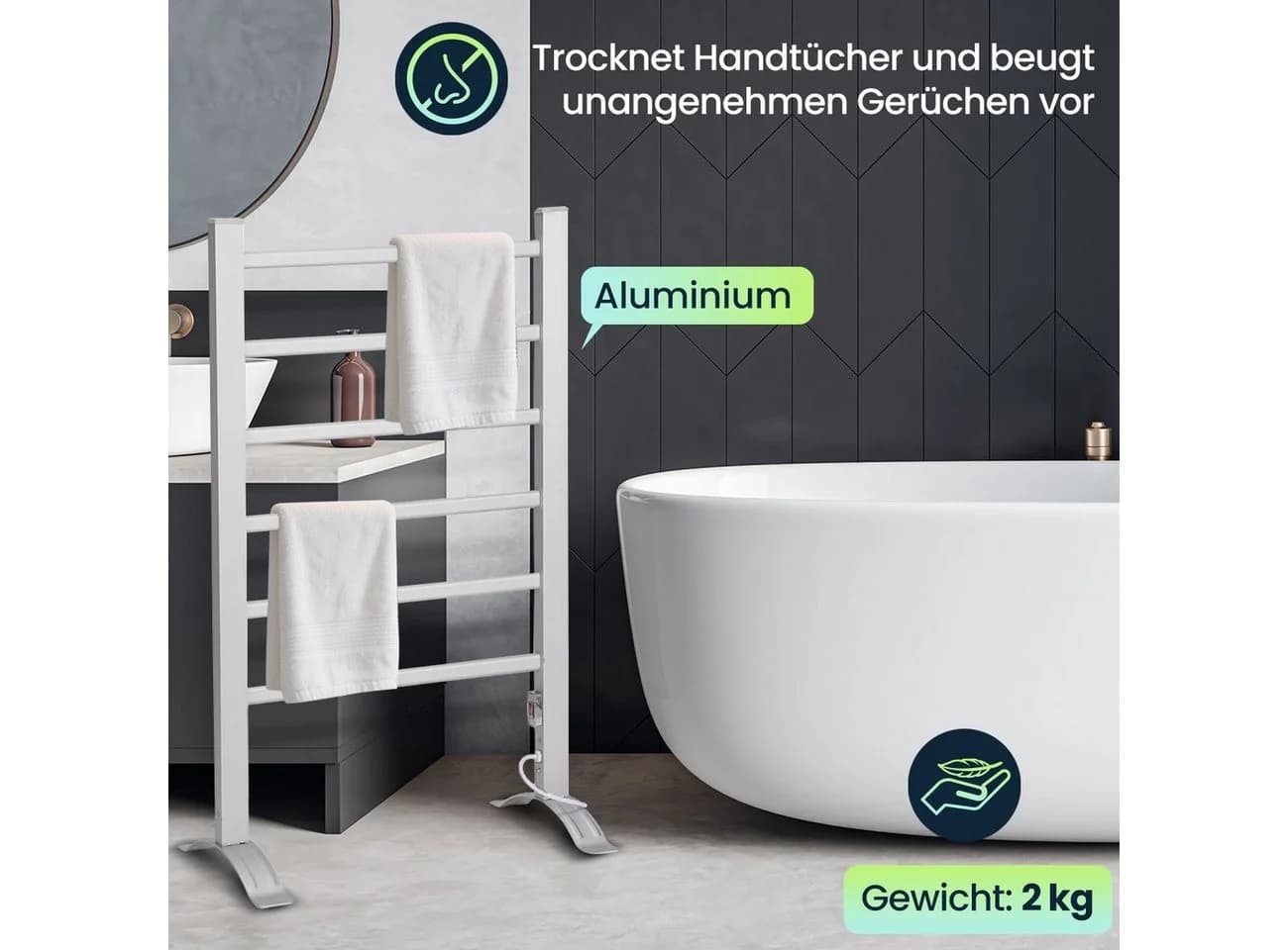 shop'n smile ideoon Elektrischer Handtuchtrockner Aluminium Silber 2-in-1 - Bild 4