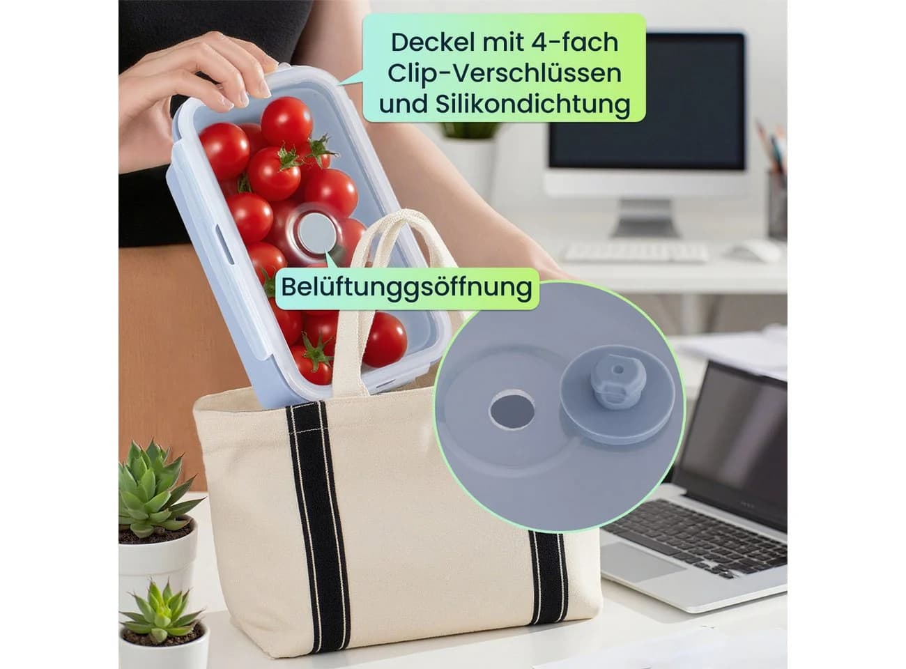 shop'n smile ideoon Faltbare Silikon-Frischhaltedosen 4er-Set mit Clipdeckel - Bild 5