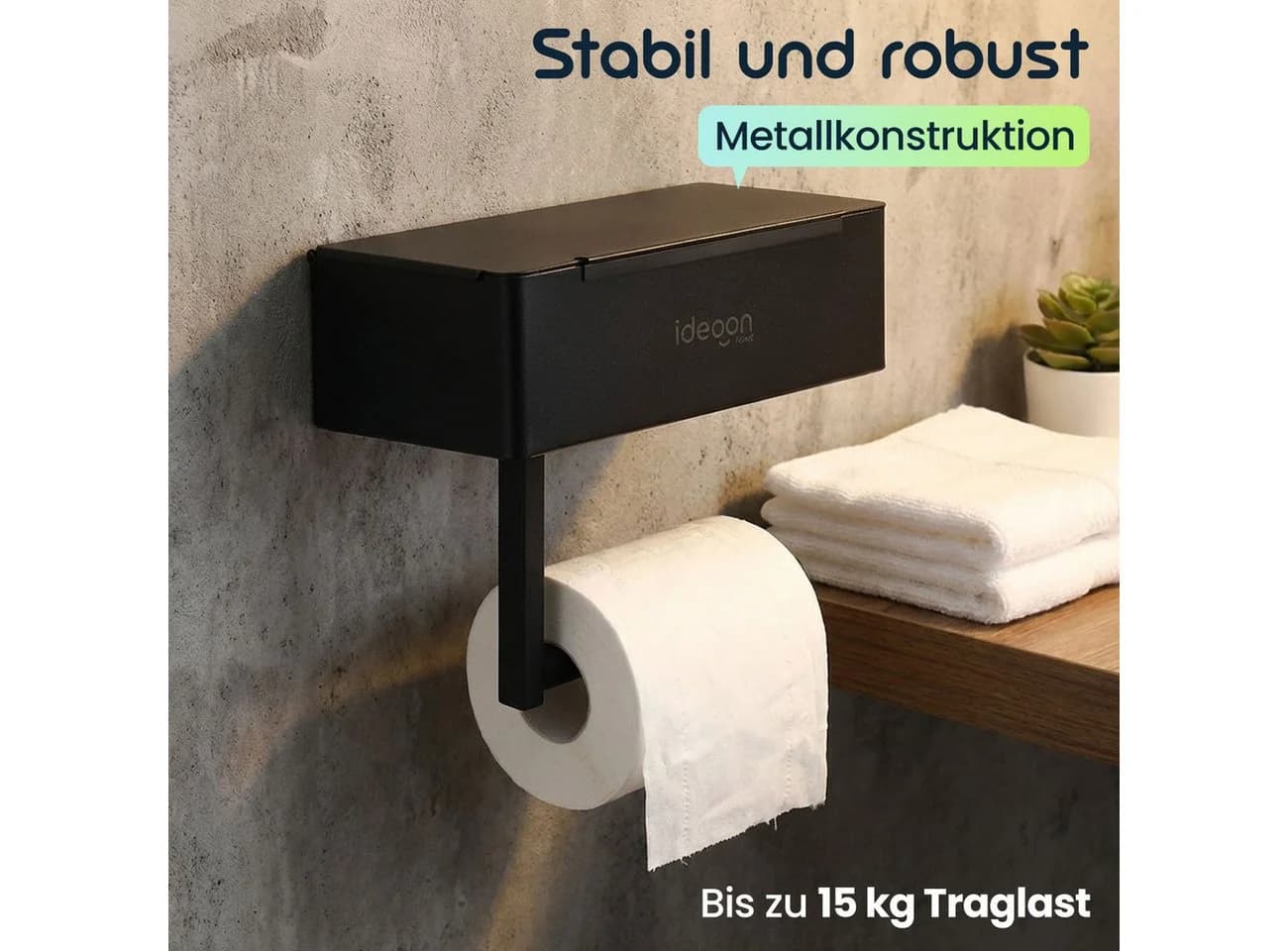shop'n smile ideoon Toilettenpapierhalter Schwarz mit Feuchttücherbox & Ablage - Bild 5