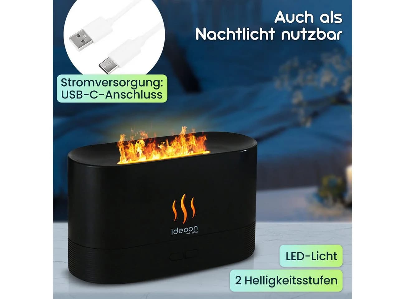 shop'n smile ideoon Aroma Diffuser mit Flammeneffekt Ultraschall Schwarz - Bild 5